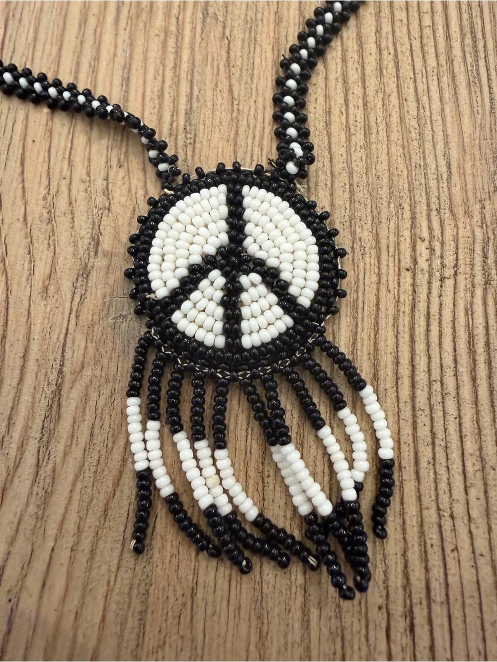 Vintage Seed Bead Black and White Peace Sign